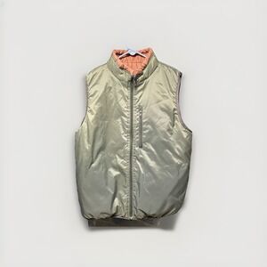 Fu Da Sport Reversible Insulated Puffer Vest Sage Green and Orange Girls Medium